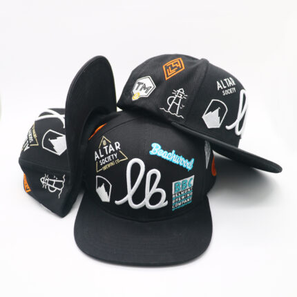 6 Panel 100% Cotton Flat Brim Baseball Snapback Hat, Full Embroidery Brand Logo Snapback Hat For Men Women